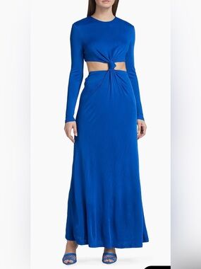 farm rio blue flowing beauty embroidered long sleeve midi dress FARM Rio | Light Blue Blue Garden Tapestry Midi dress | Woman